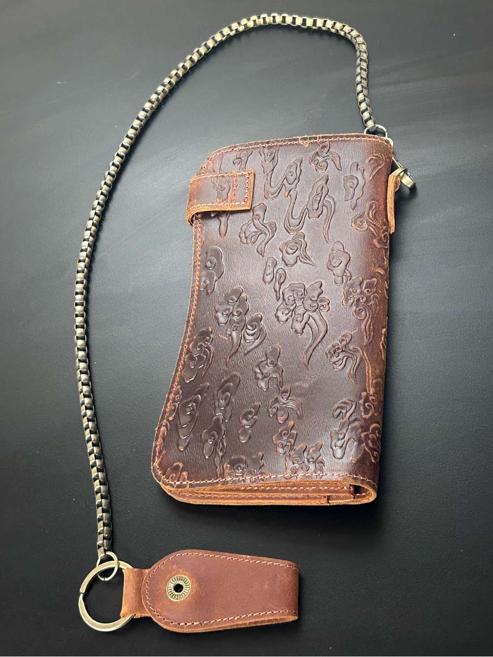 Brown Embossed Dragon Faux Leather Chain Wallet -Unbranded - Picture 3 of 6